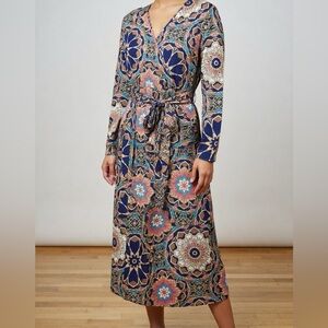 NWOT Vibrant Mandala Print Belted Midi Dress – Boho Long Sleeve Sz Large